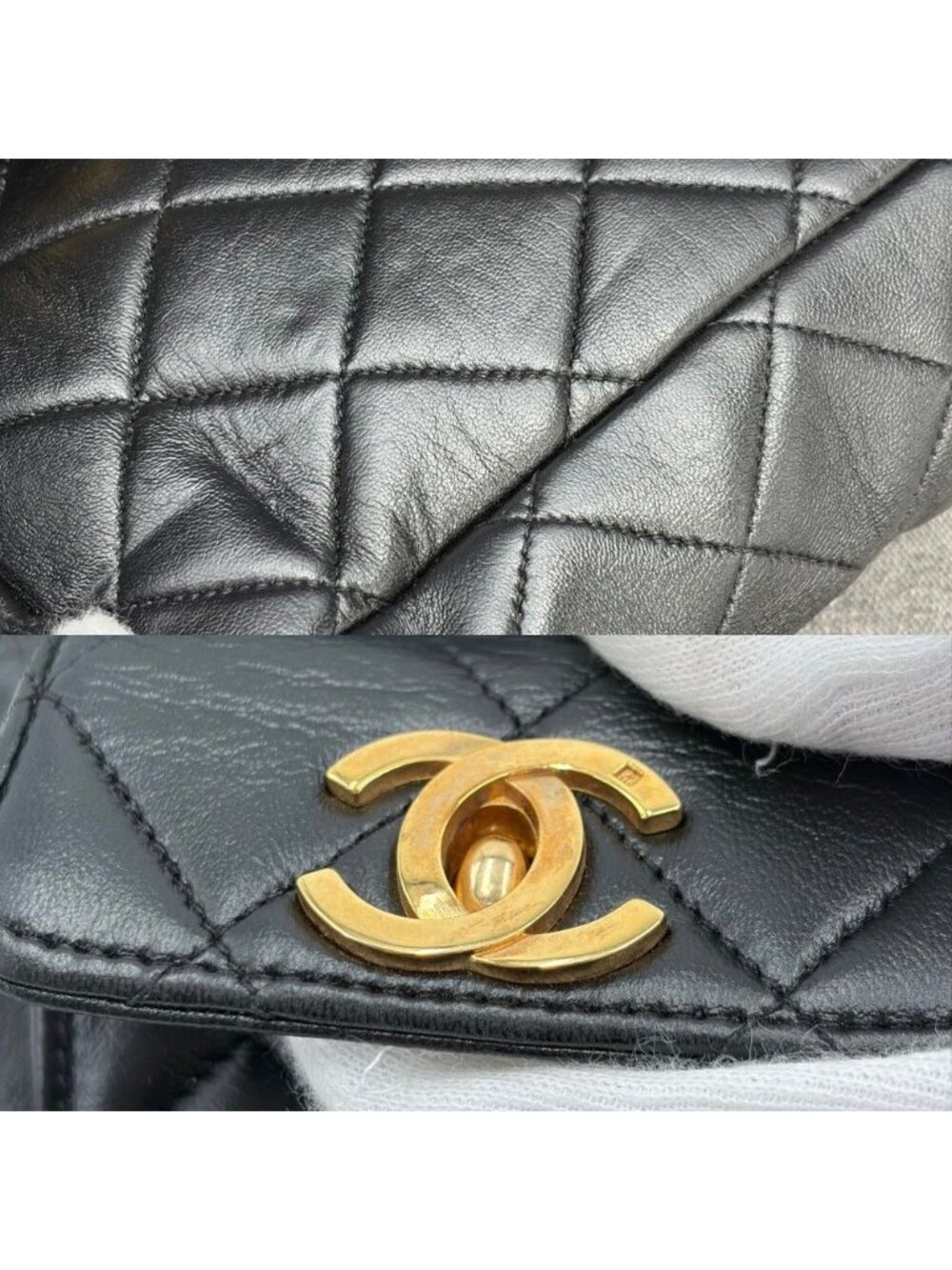 Chanel Backpack Quilted Chain Shoulder Turnlock CC Logo Leather Black Gold - Picture 7 of 12
